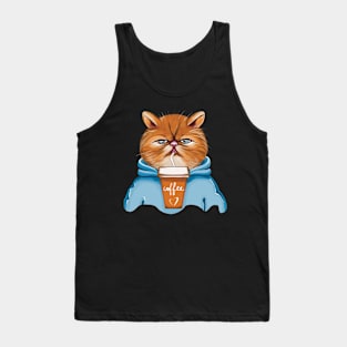 Cat with Coffee in blue hoodie Tank Top